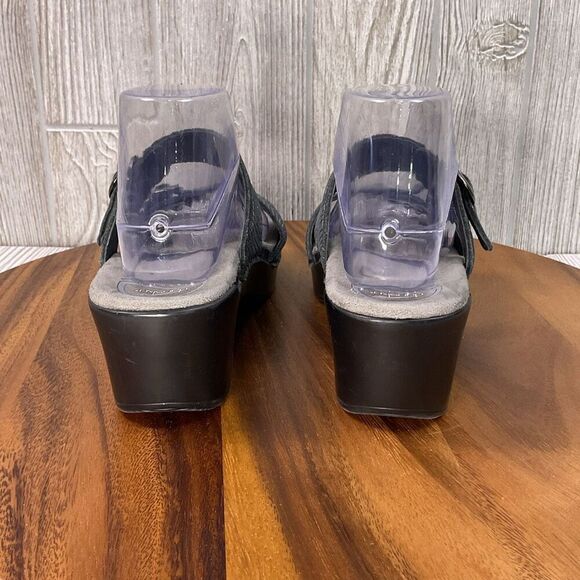 Dansko Women's EU 40 US 10 Leather Snake Print Wedge Open Toe Sandals Grey Black - Picture 5 of 12